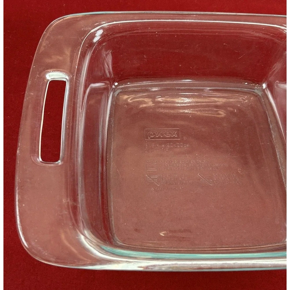 Vintage Pyrex C222 Clear 2 Qt 8 x 8 Casserole Square Baking Pan w/ Handles EUC